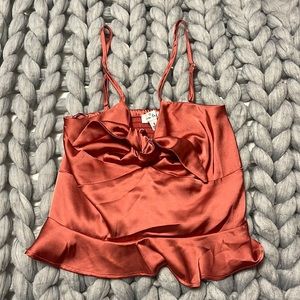 satin peach tie front top